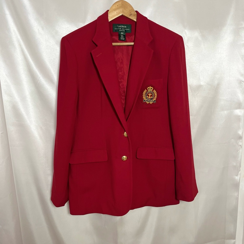 Ralph Lauren Red Blazer with Gold Crest